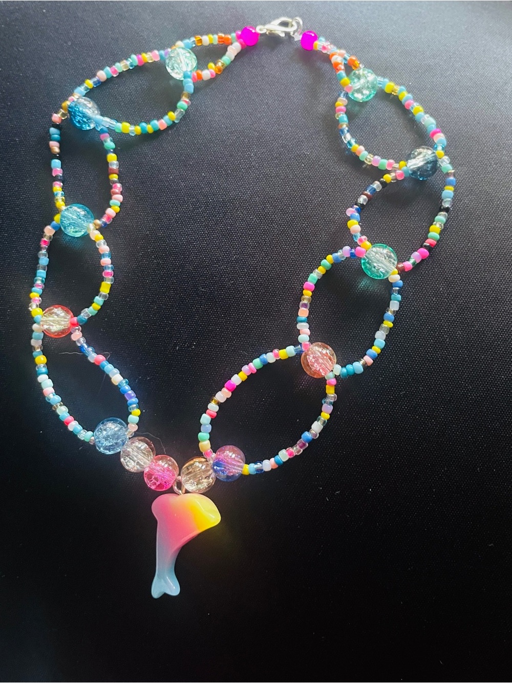 Multicolor Oval Style Beaded Dolphin Necklace - Bright And Cute Summer Accessory